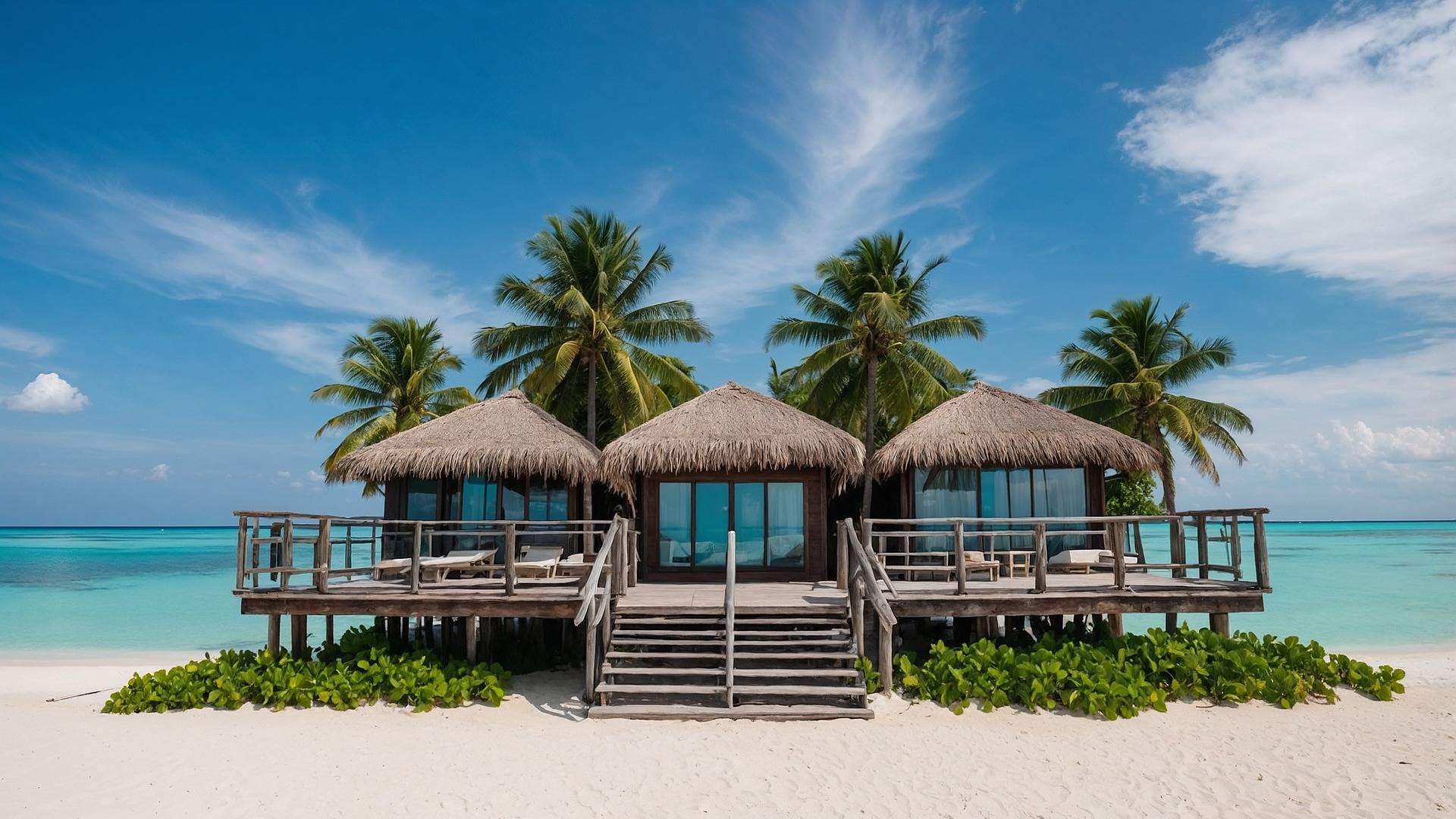 Eine Suite am Sandstrand mit Palmen und türkisblauem Meer